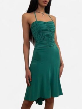 Y2K moda international ruched knit green slinky dress